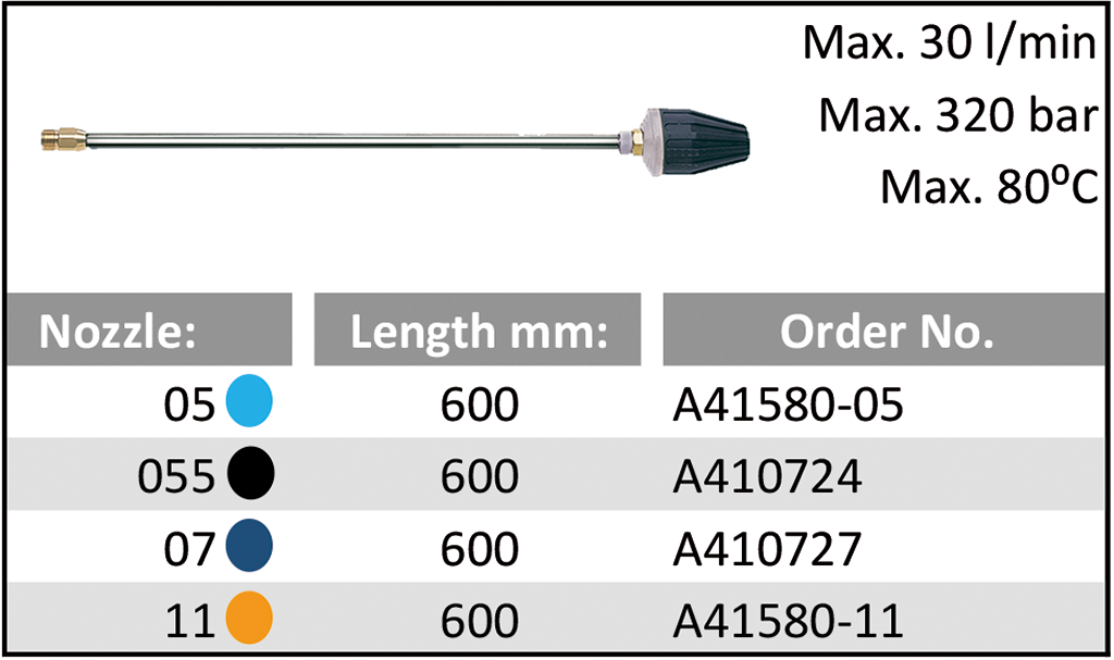 Turbokiller lance with S/S Pipe table